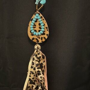 Leopard Print and Turquoise Tassel Necklace